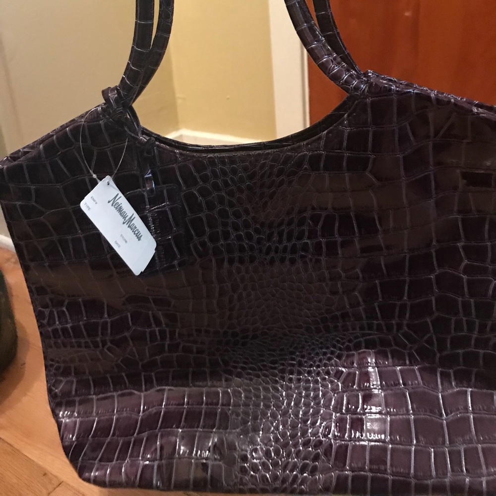 Neiman Marcus purple snakeskin shoulder bag